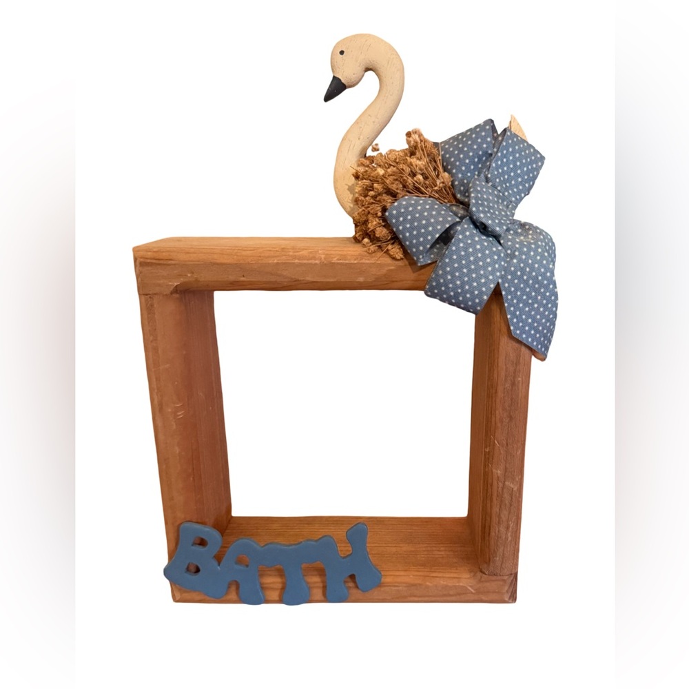 Handcrafted Wood Swan Bath Shelf with Blue Accents